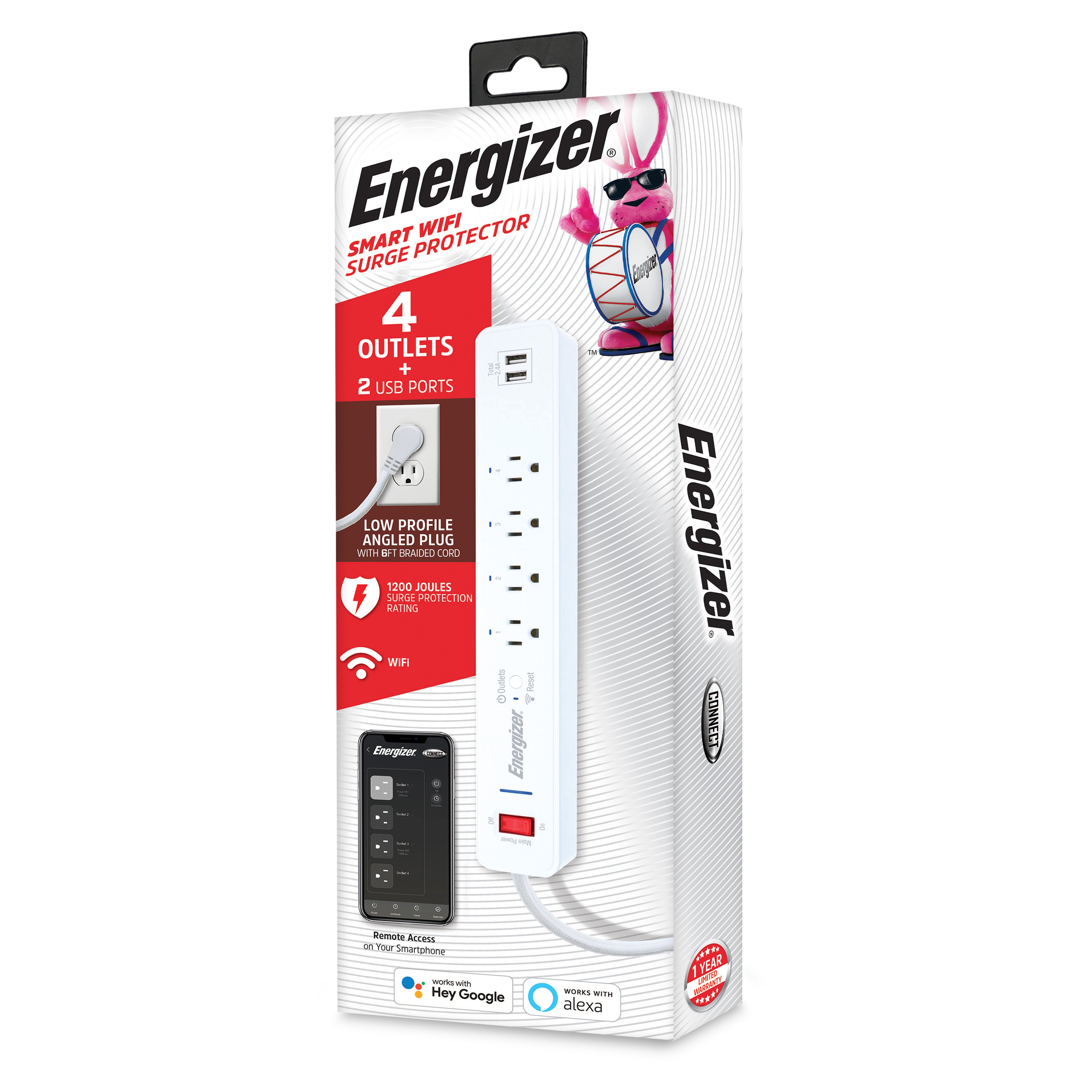 Energizer Smart Surge Protector 4 Out with 2 USB