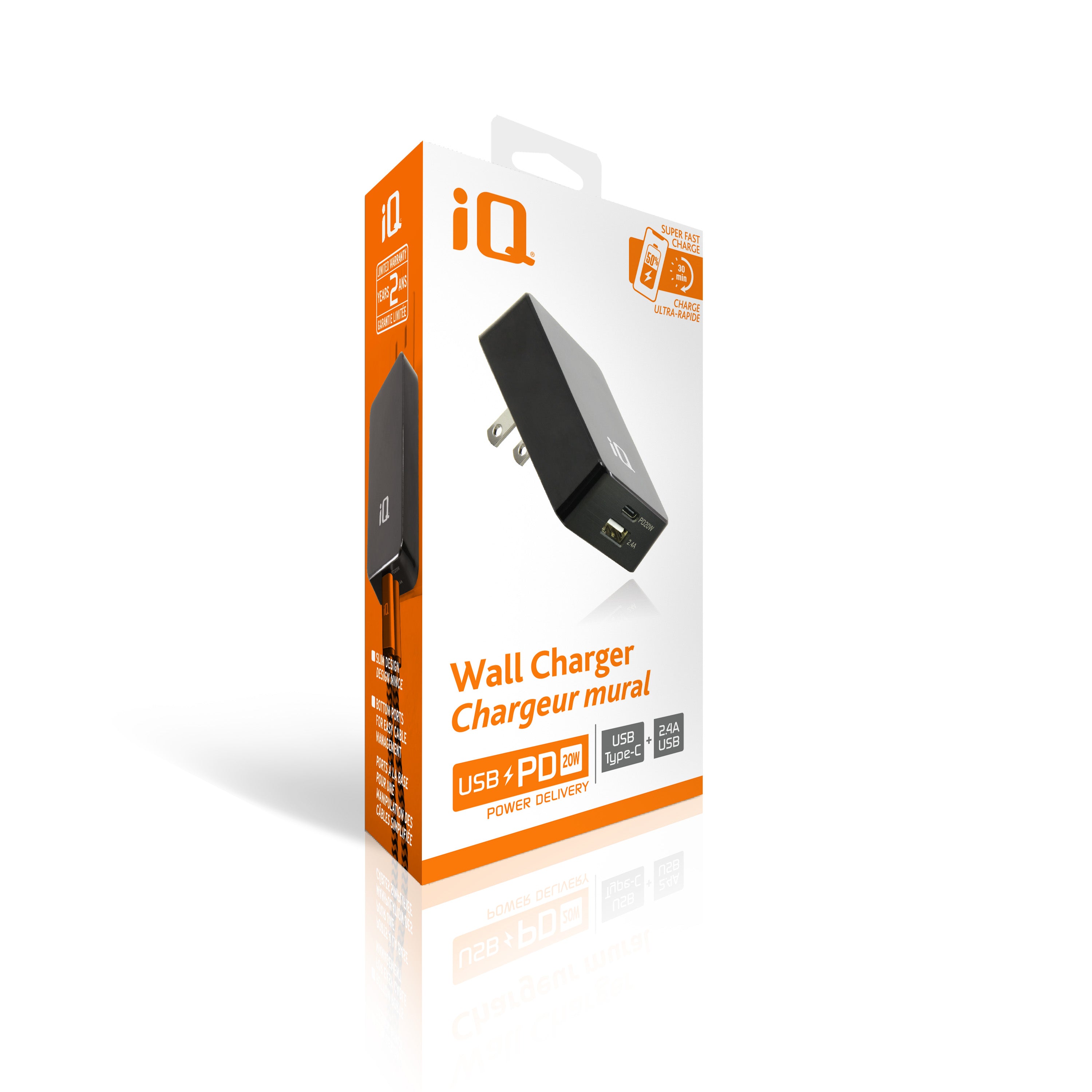 iQ USB PD 20W AC Wall Charger w/2.4A Charging Port