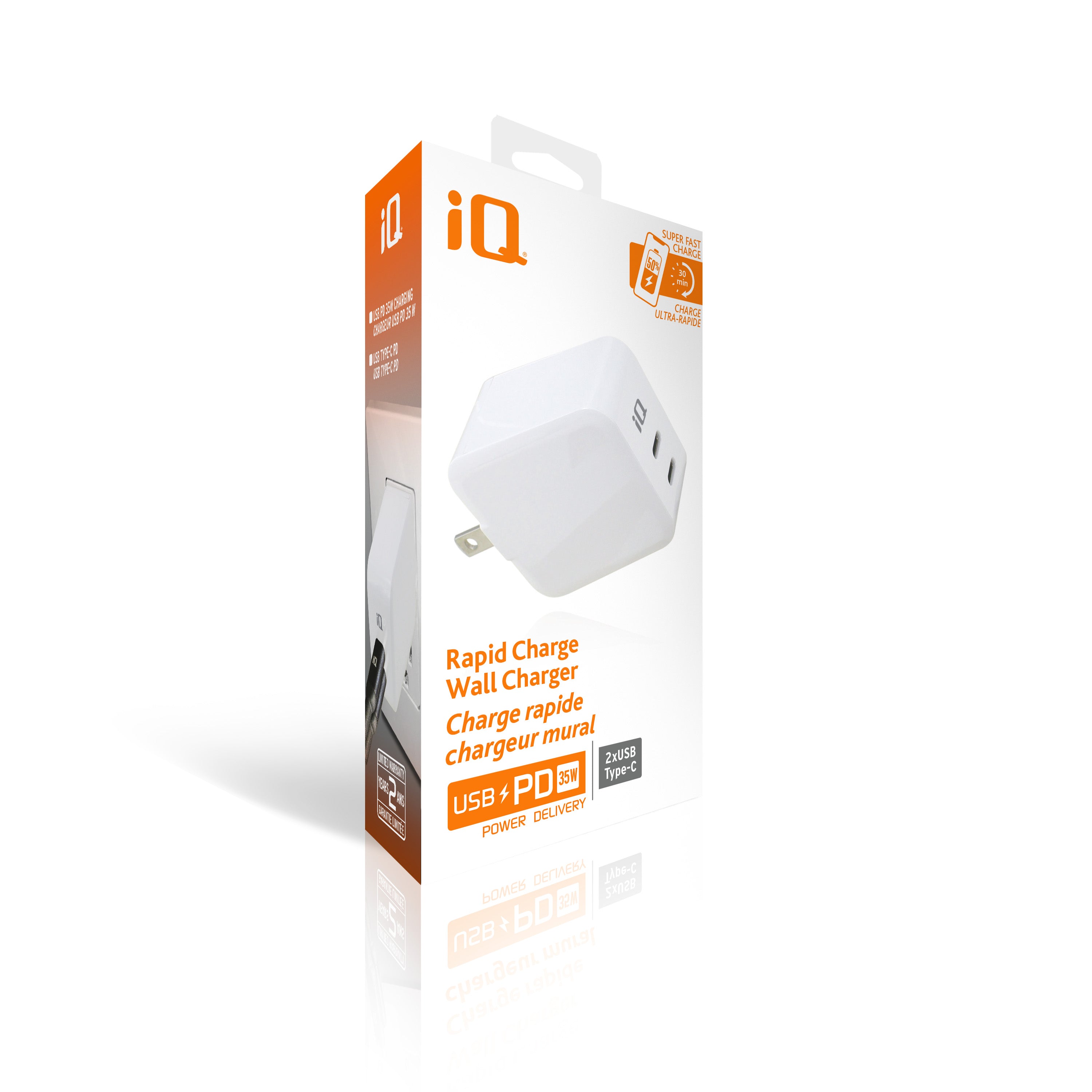 iQ USB PD 35W Wall Charger, White, Dual Ports