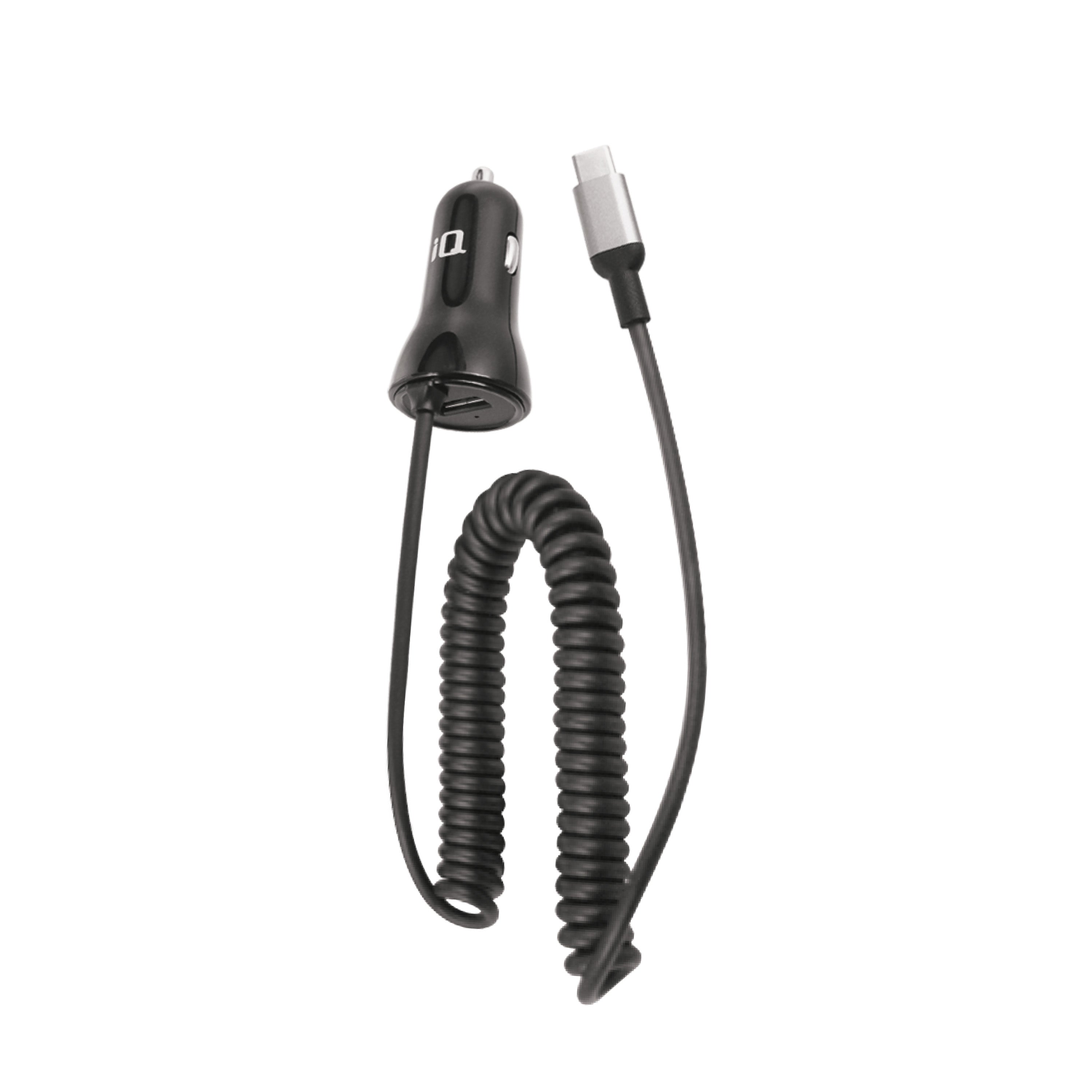 iQ USB Type-C Car Charger With Built-In Cable - 1.2m/4ft