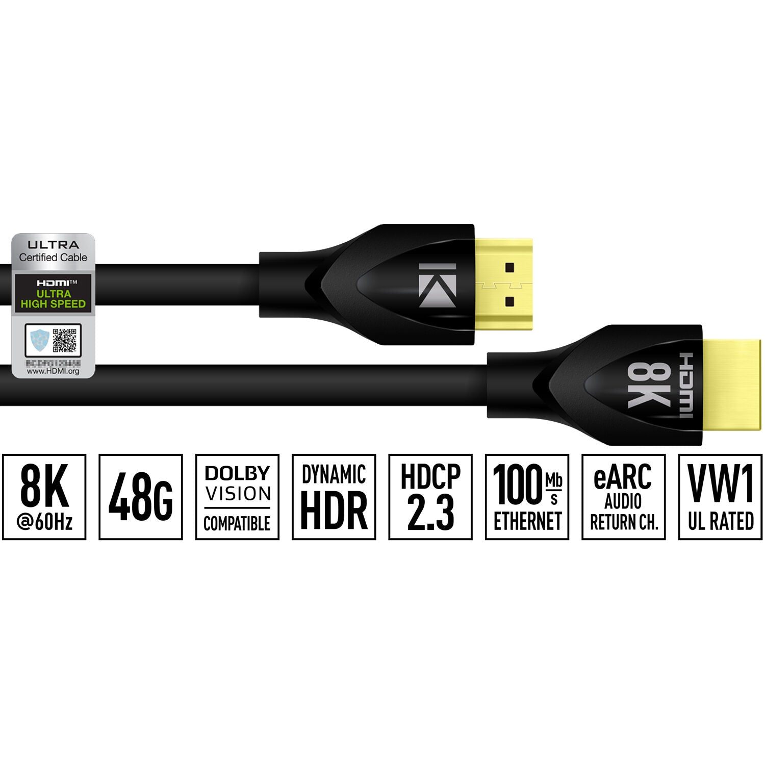 Key Digital 8K/48G HDMI Cable with HDCP2.3, eARC, 30 AWG - 3 Feet