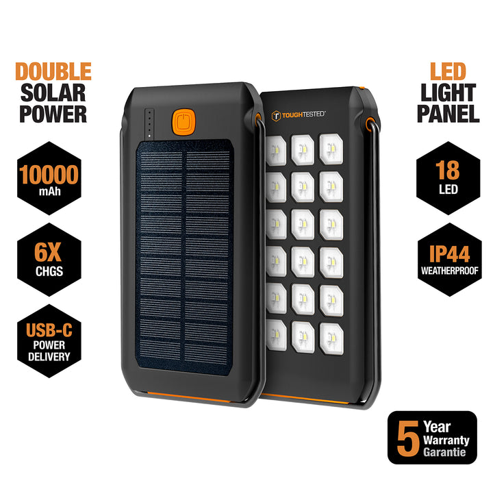 ToughTested LED10 Pocket 10,000mAh Solar PowerBank