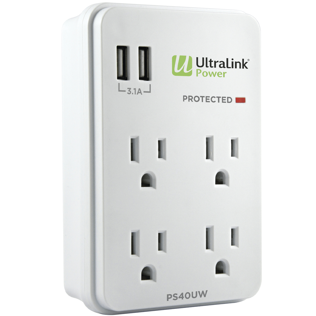 UltraLink Power: 4 Outlet 2 USB 3.1A Wall Multimedia Surge Protector