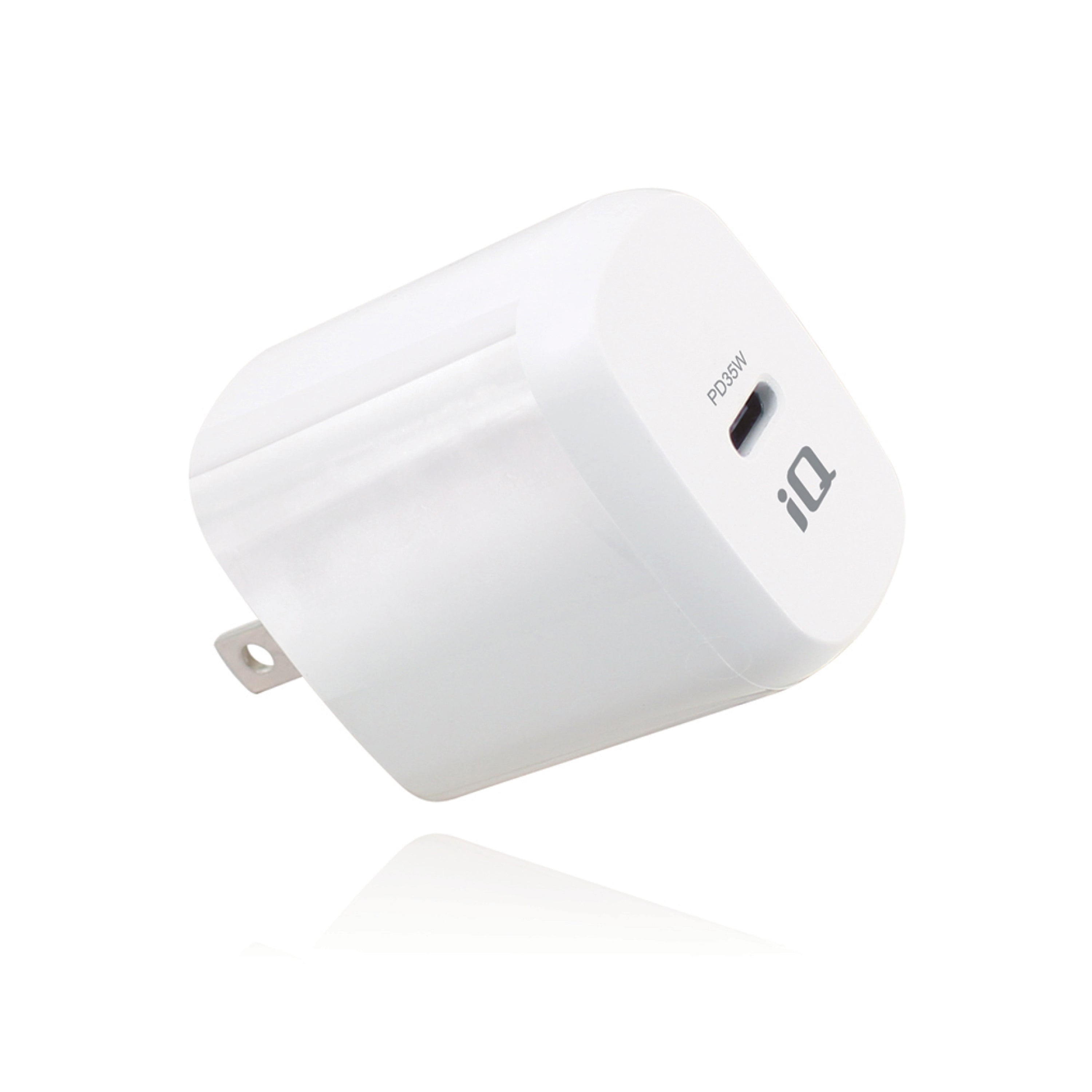 iQ USB PD 35W Rapid Charge Wall Charger, White, Fixed Prongs